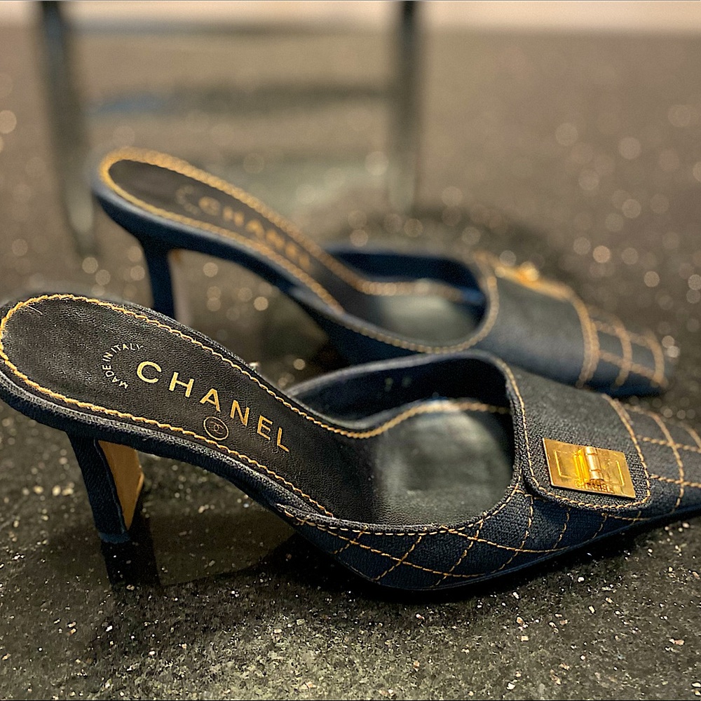 Chanel  canvas slip on mule.